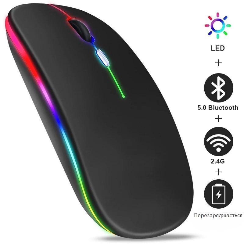 Мышка компьютерная игровая беспроводная бесшумная матовая micro USB Черный - фото 3