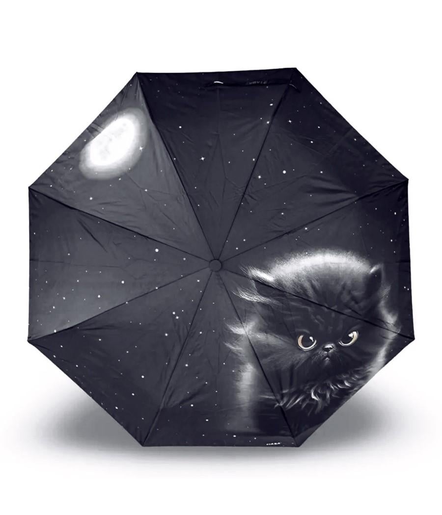 Зонтик полуавтомат Fiaba F23-028 на 8 спиц с котом Черный (b64af83b) - фото 3