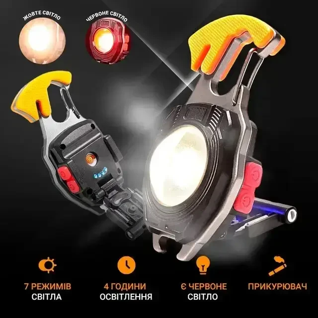 Ліхтарик акумуляторний W5147 LED Type-C 7 режимів/прикурювач/карабін/ніж/магніт - фото 10 Ліхтарик акумуляторний W5147 LED Type-C 7 режимів/прикурювач/карабін/ніж/магніт - фото 10