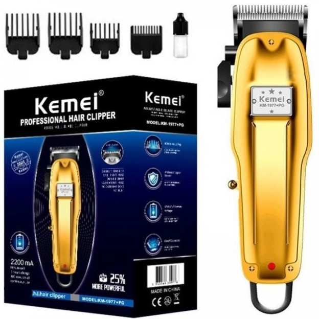 Машинка для стрижки аккумуляторная Kemei KM-1977+PG Pro с насадками металлическая Gold (1683683416)