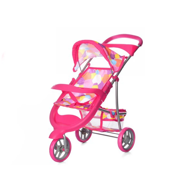 Коляска для кукол прогулочная трехколесная из металла и текстиля 60 см Розовый (150-98-9614PNC)