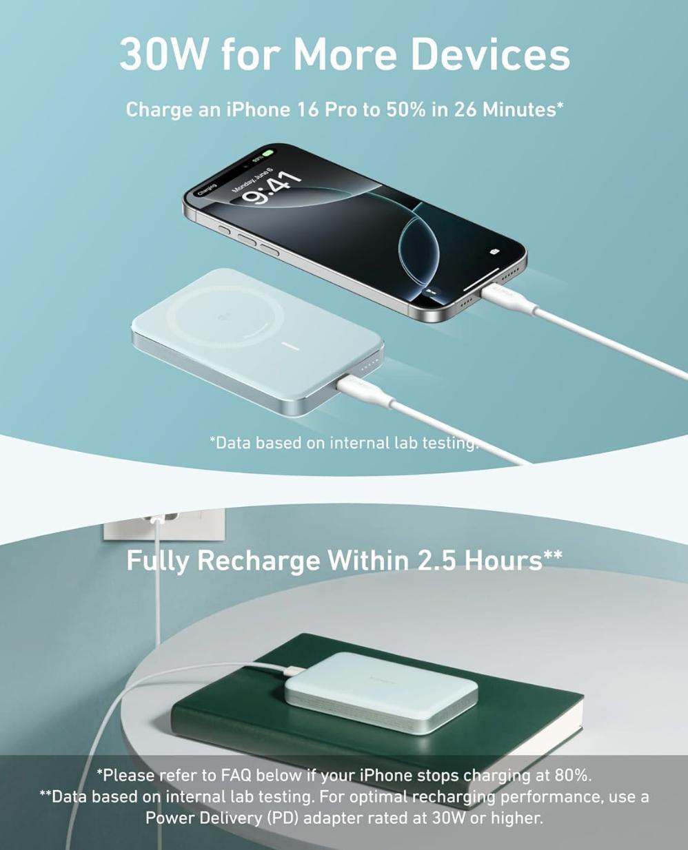 Повербанк Anker Ultra-Slim 10000 mAh MagGo Qi2 15W Green (2423023382) - фото 6 Повербанк Anker Ultra-Slim 10000 mAh MagGo Qi2 15W Green (2423023382) - фото 6