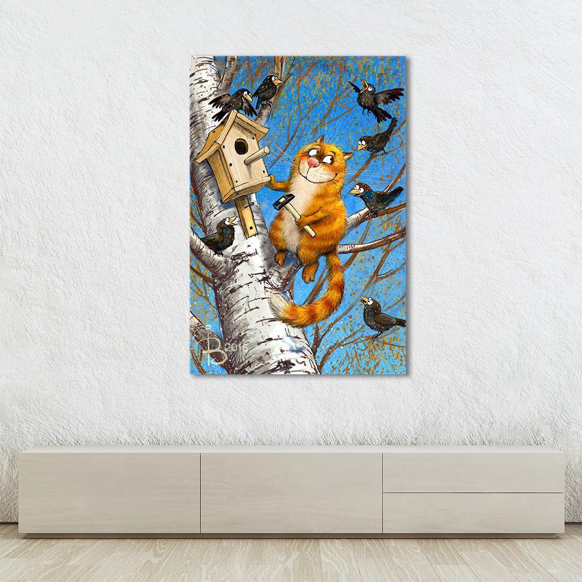 Модульная картина Птицелюб 1 модуль 60x90 см