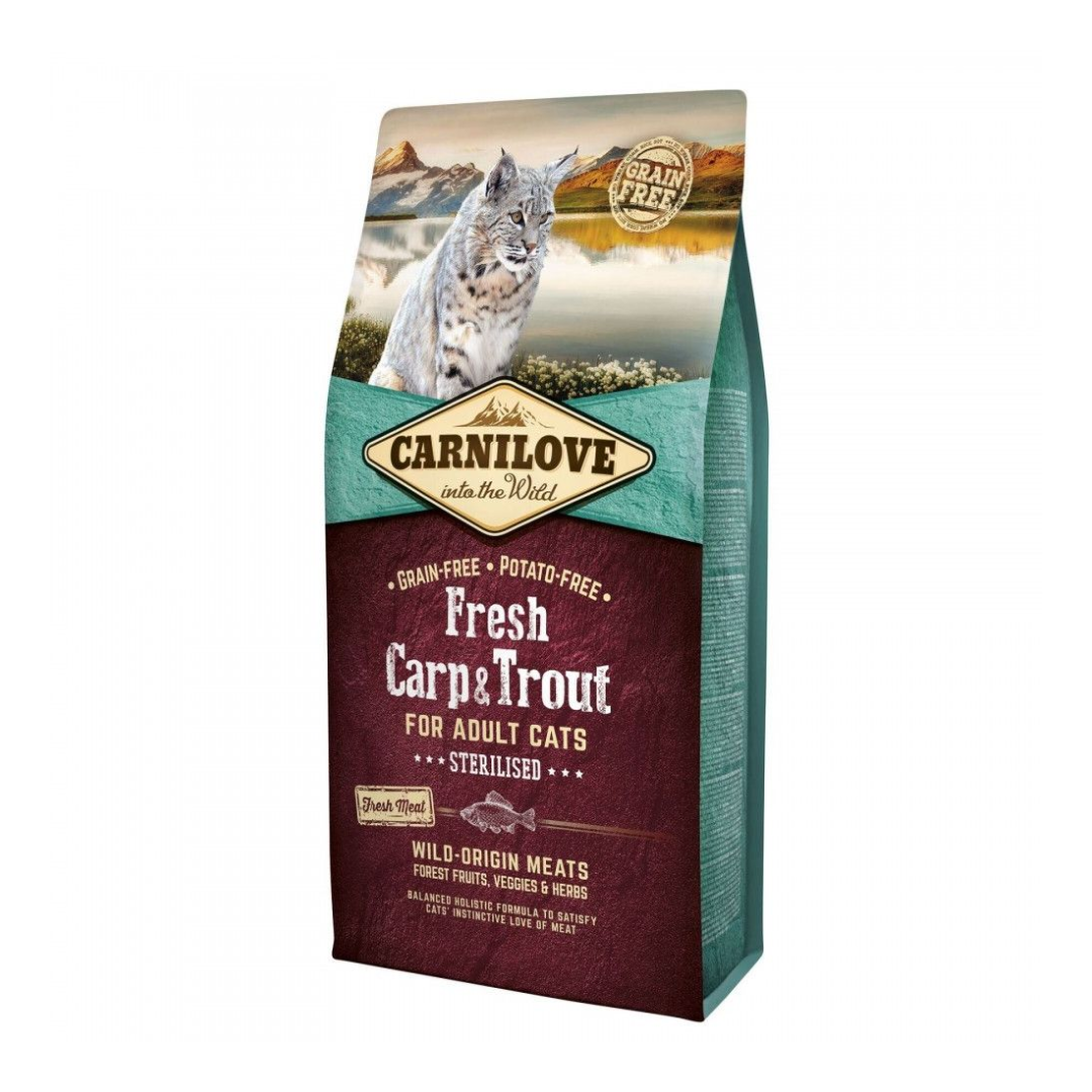 Корм сухий Carnilove Fresh Carp and Trout Sterilised for cats для дорослих стерилізованих та кастрованих котів з коропом