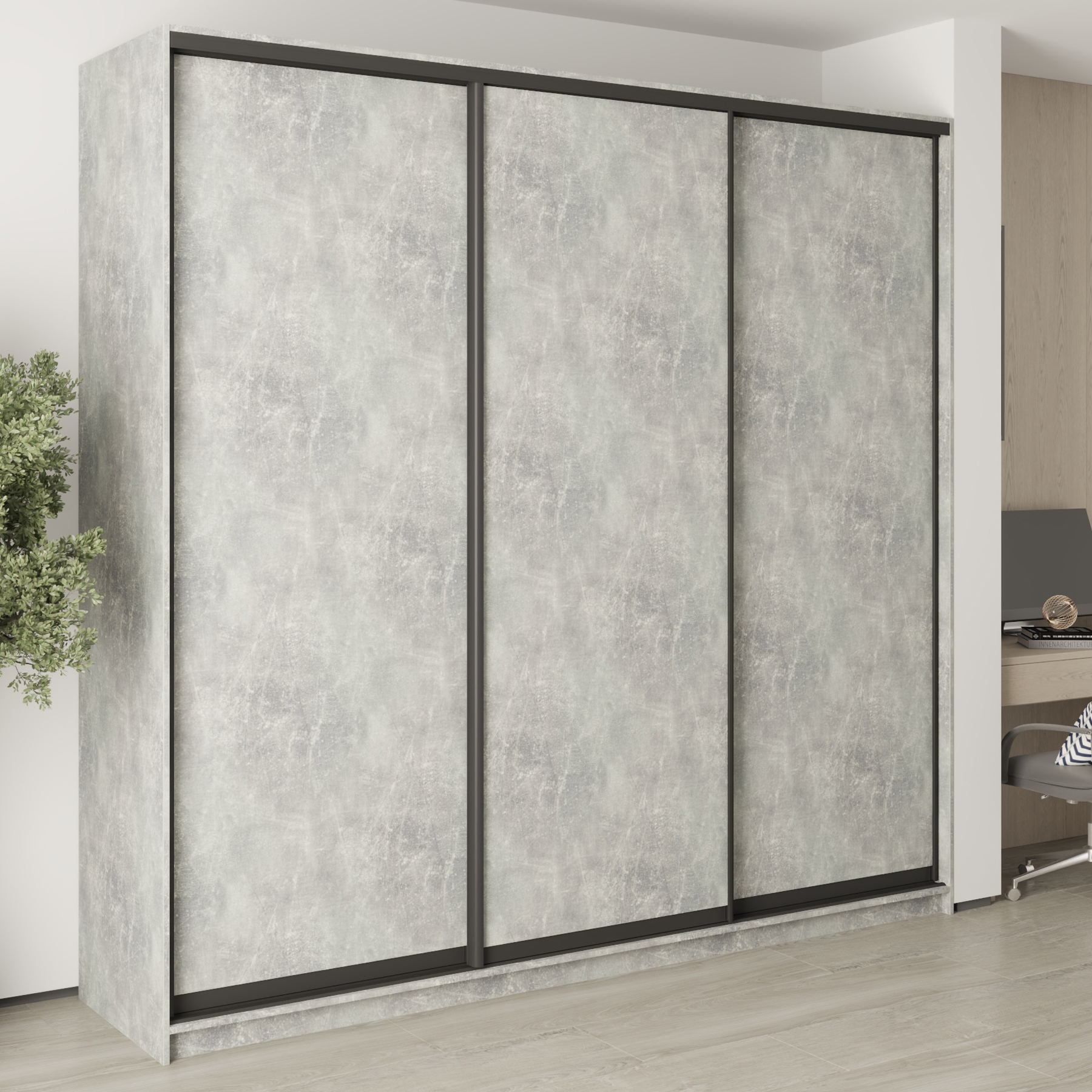 Шафа-купе тридверна Mebel Star Комбо BG MBS-9505 250х60х240 см Бетон (1009494)