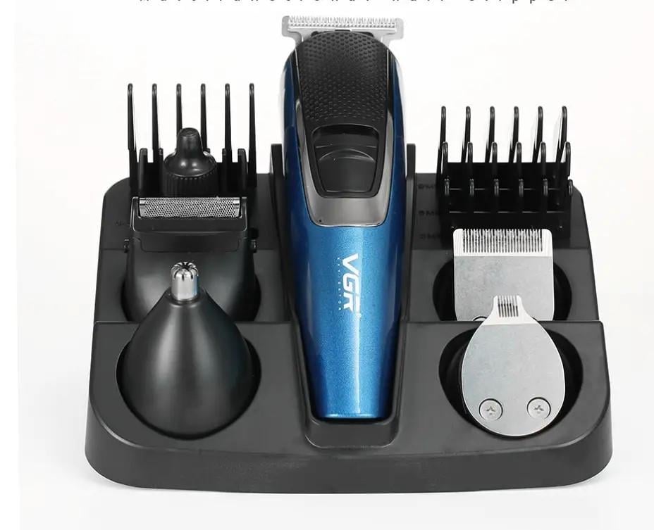 Машинка триммер для стрижки волос аккумуляторная VGR V-172 6в1 с подставкой (8759)