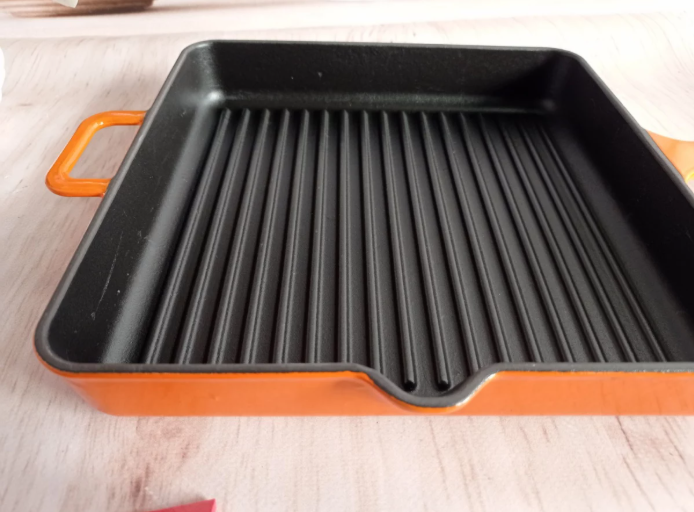 Сковорода гриль чугунная OMS для индукции с антипригарным покрытием 25x25 см Оранжевый (3265-25orange) - фото 7