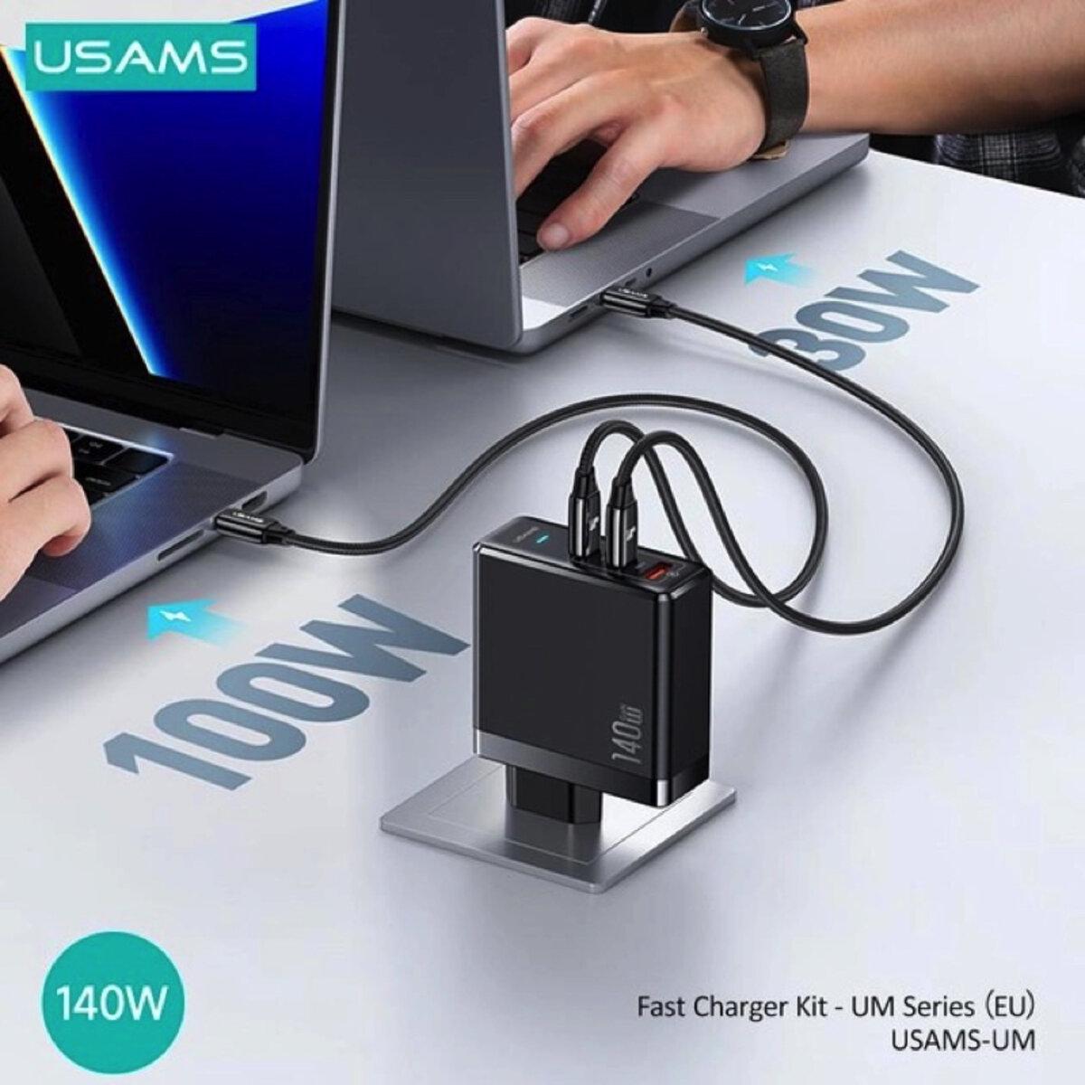 Зарядное устройство US-CC168 EU T52 140W ACC GaN Fast Charger 2xType-C USB-A Type-C to Type-C 240W PD3.1 1,2 м Black (605520) - фото 3