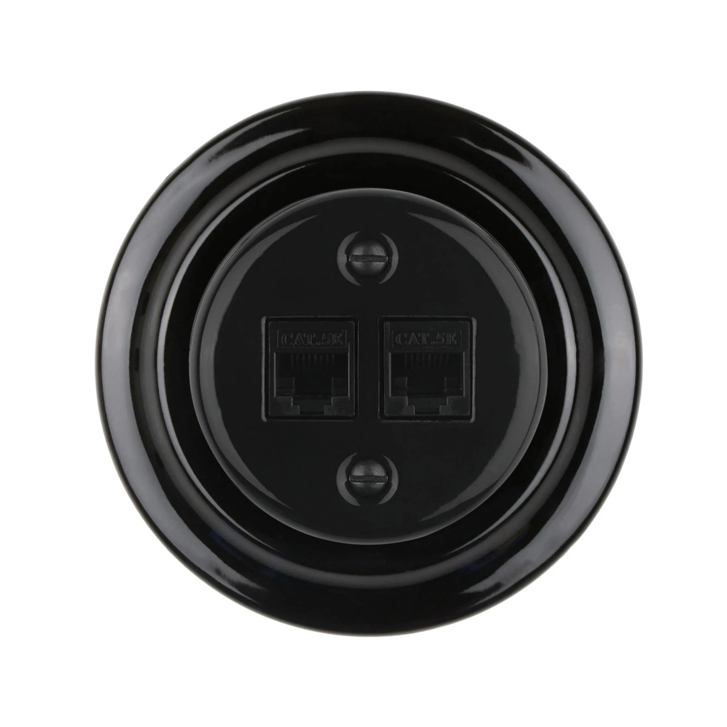 Розетка керамическая скрытого монтажа компьютерная с круглой рамкой Черный