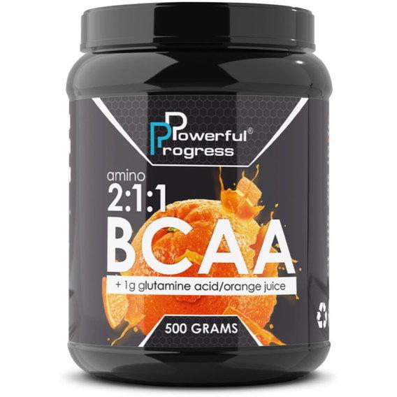 Аминокомплекс для спорта Powerful Progress BCAA 2:1:1 + Glutamine 500 g /50 servings/ Orange