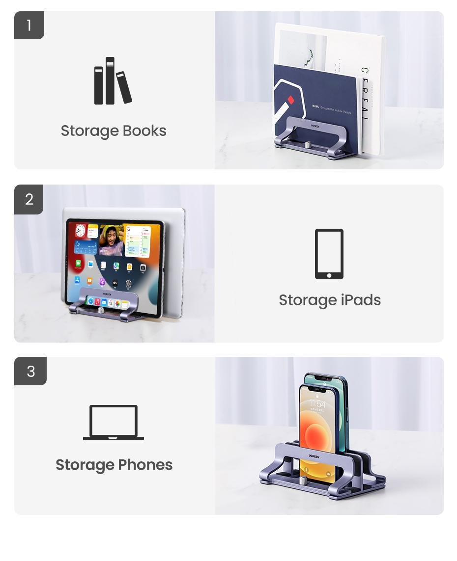 Підставка вертикальна для ноутбука UGREEN два слоти До 17.3" Сірий металік (60643) - фото 5