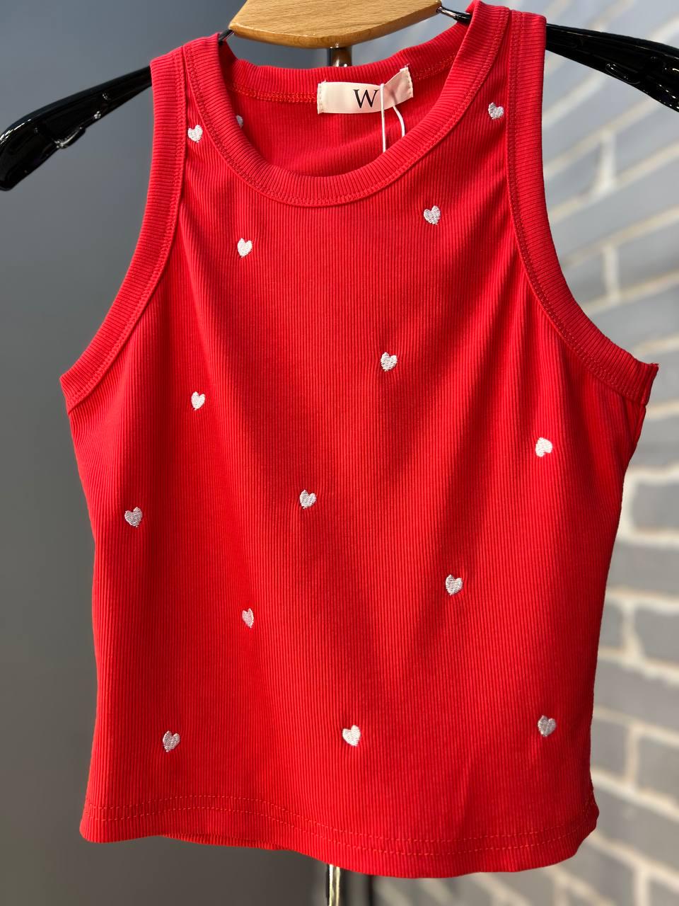 Майка женская W 9223 рубчик вышитые сердца OS Красный (2096) - фото 4 Майка женская W 9223 рубчик вышитые сердца OS Красный (2096) - фото 4
