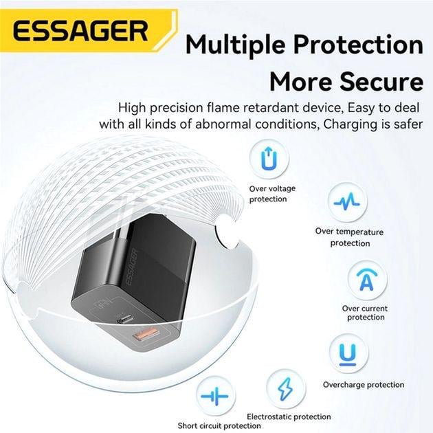 Зарядное устройство Essager Pinchen 33W Travel Phone Charger USB A+ TYPE C EU Black (ESS203) - фото 3 Зарядное устройство Essager Pinchen 33W Travel Phone Charger USB A+ TYPE C EU Black (ESS203) - фото 3