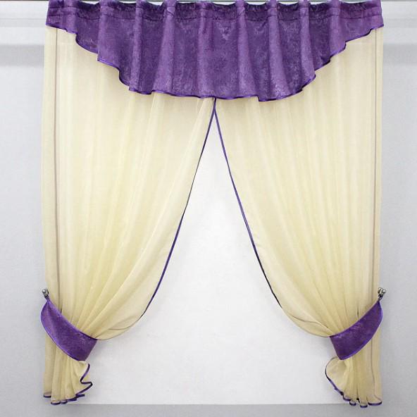 Занавеска кухонная шифон/блекаут 260х120 см Бежевый/Фиолетовый (00к 59-392) Занавеска кухонная шифон/блекаут 260х120 см Бежевый/Фиолетовый (00к 59-392)