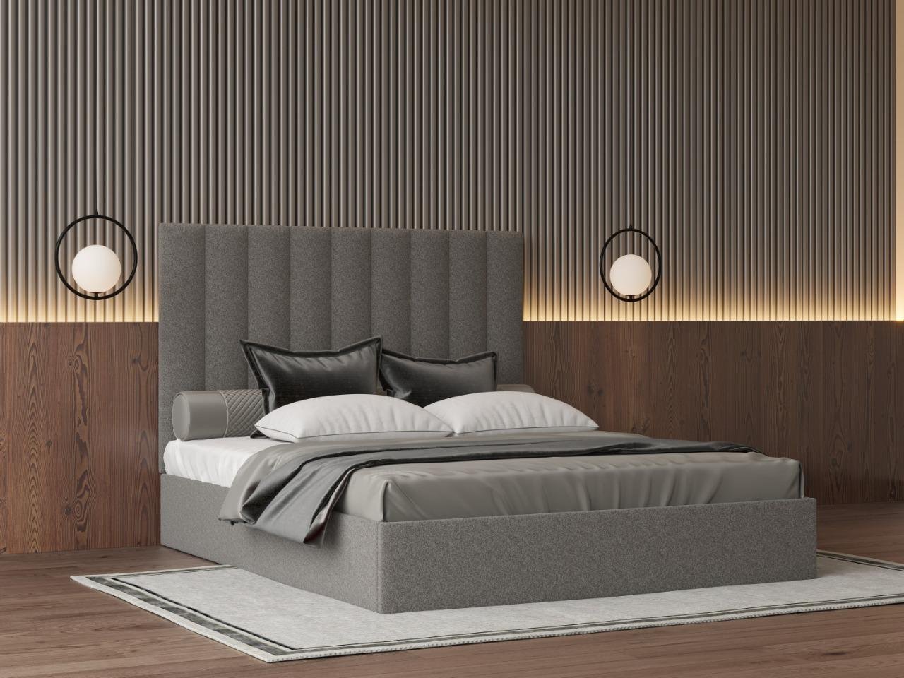 Кровать двуспальная Світ меблів Саманта 3 с мягким изголовьем ДСП/ткань Руно с металлическим каркасом без матраса 180x200 см Темно-серый (50883)