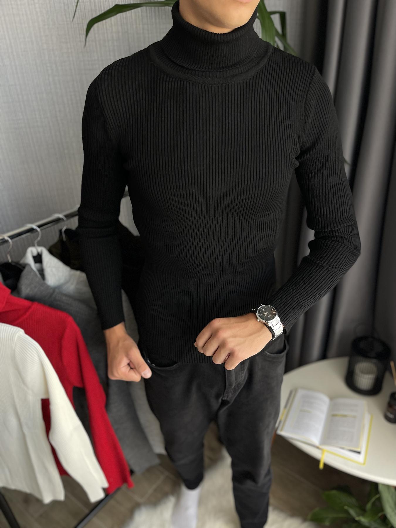 Гольф чоловічий з високою горловиною у рубчик 3XL Чорний (26535/4)