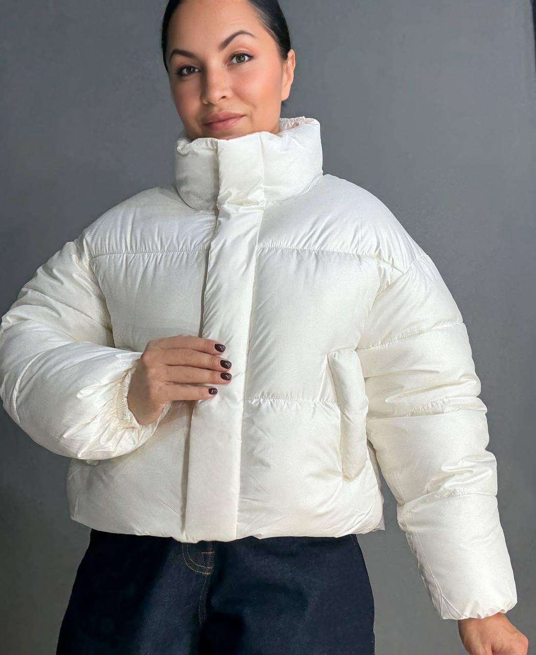 Куртка женская HAIZIYUAN 8606 короткая пуффер с воротником XL Белый (4788) - фото 5 Куртка женская HAIZIYUAN 8606 короткая пуффер с воротником XL Белый (4788) - фото 5