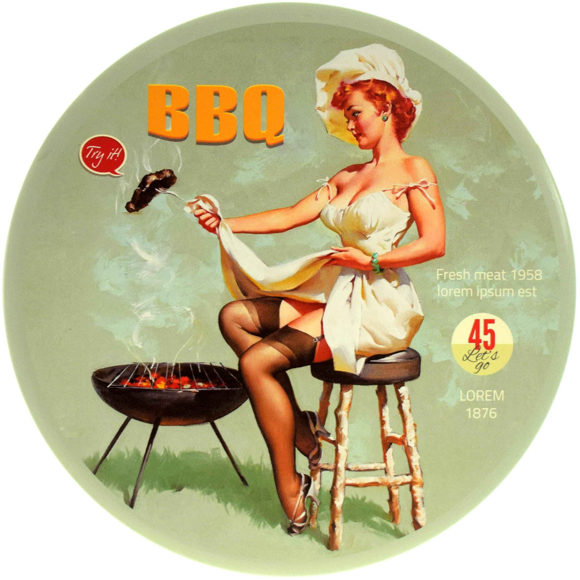 Табличка металлическая "Try It BBQ Pin Up" 30 см (ms-104142)