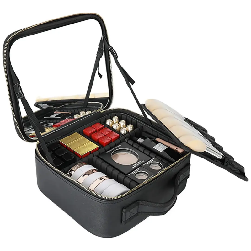 Косметичка кожаная портативная с зеркалом Черный (25880215)