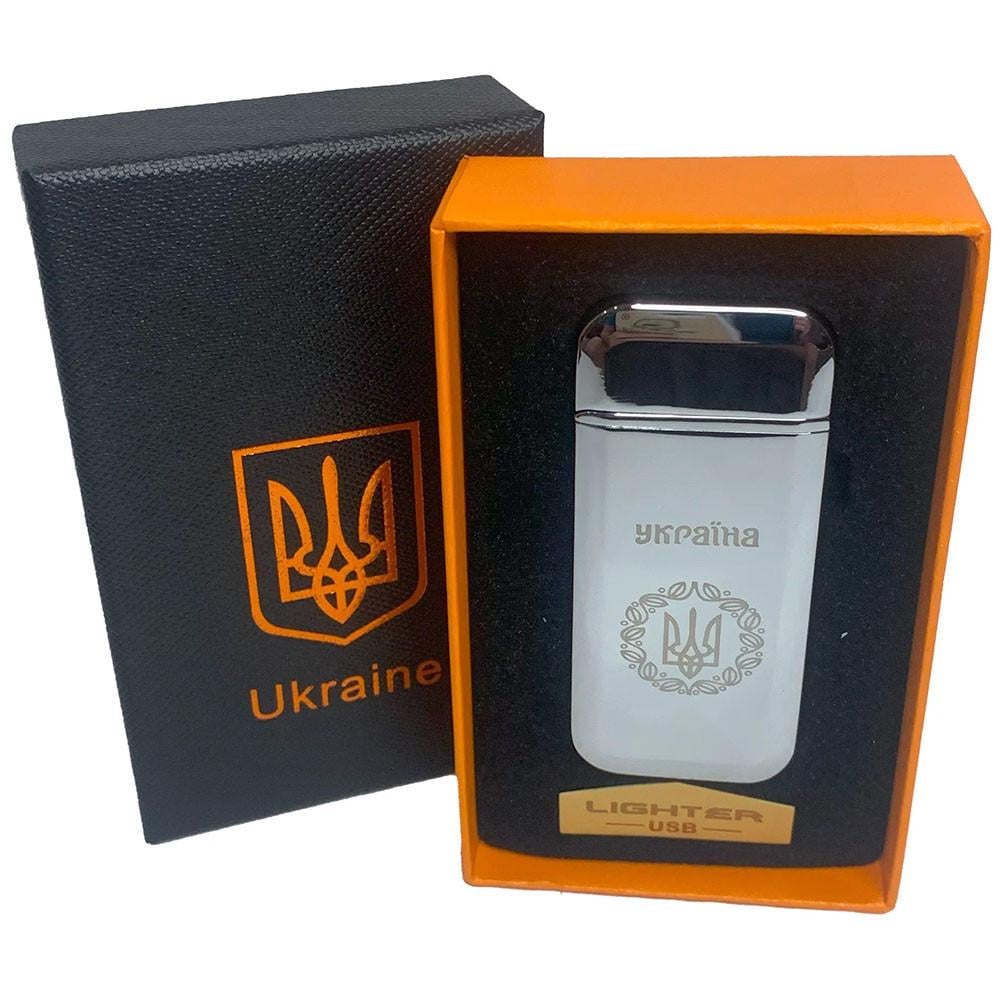 Запальничка дугова Герб України USB HL-442 електроімпульсна Срібний