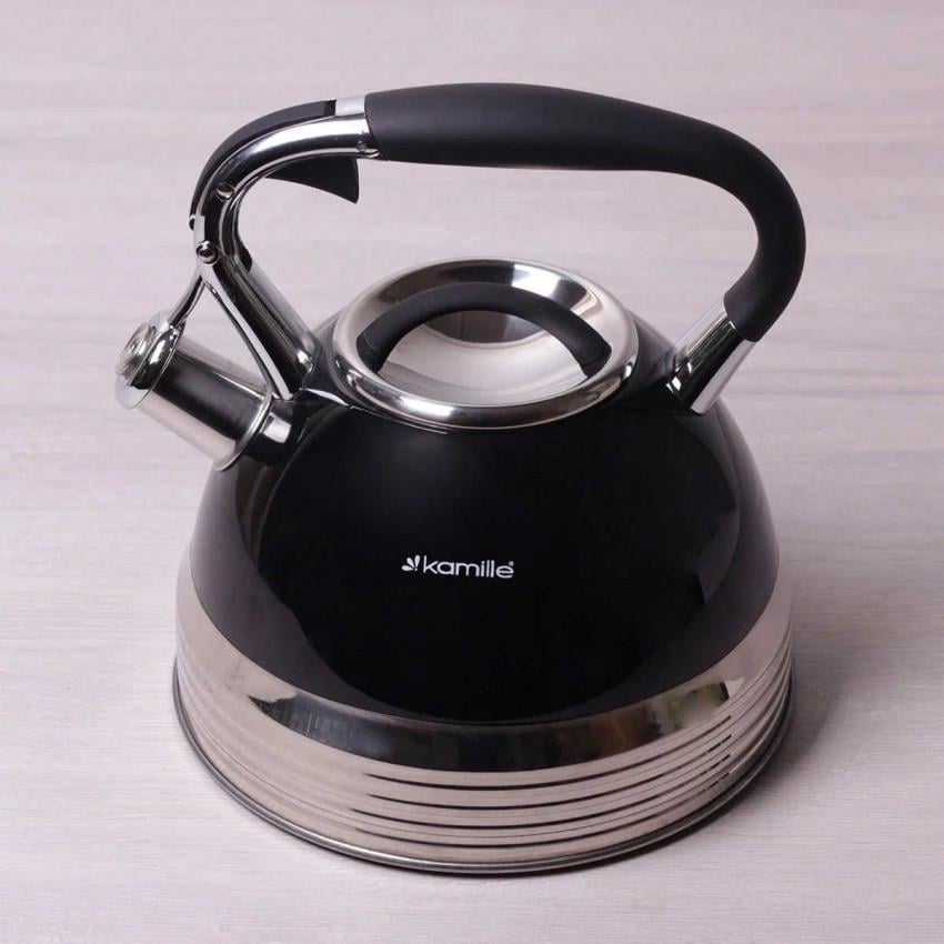 Чайник Kamille КМ-0696AN з неіржавкої сталі зі свистком 2,7 л Чорний (1105575091) - фото 4 Чайник Kamille КМ-0696AN з неіржавкої сталі зі свистком 2,7 л Чорний (1105575091) - фото 4