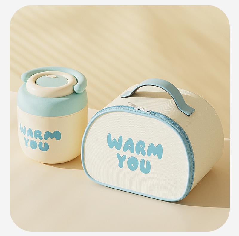 Термос для еды вакуумный металлический Warm 1,3 л с термосумкой и ложкой Голубой (906374)