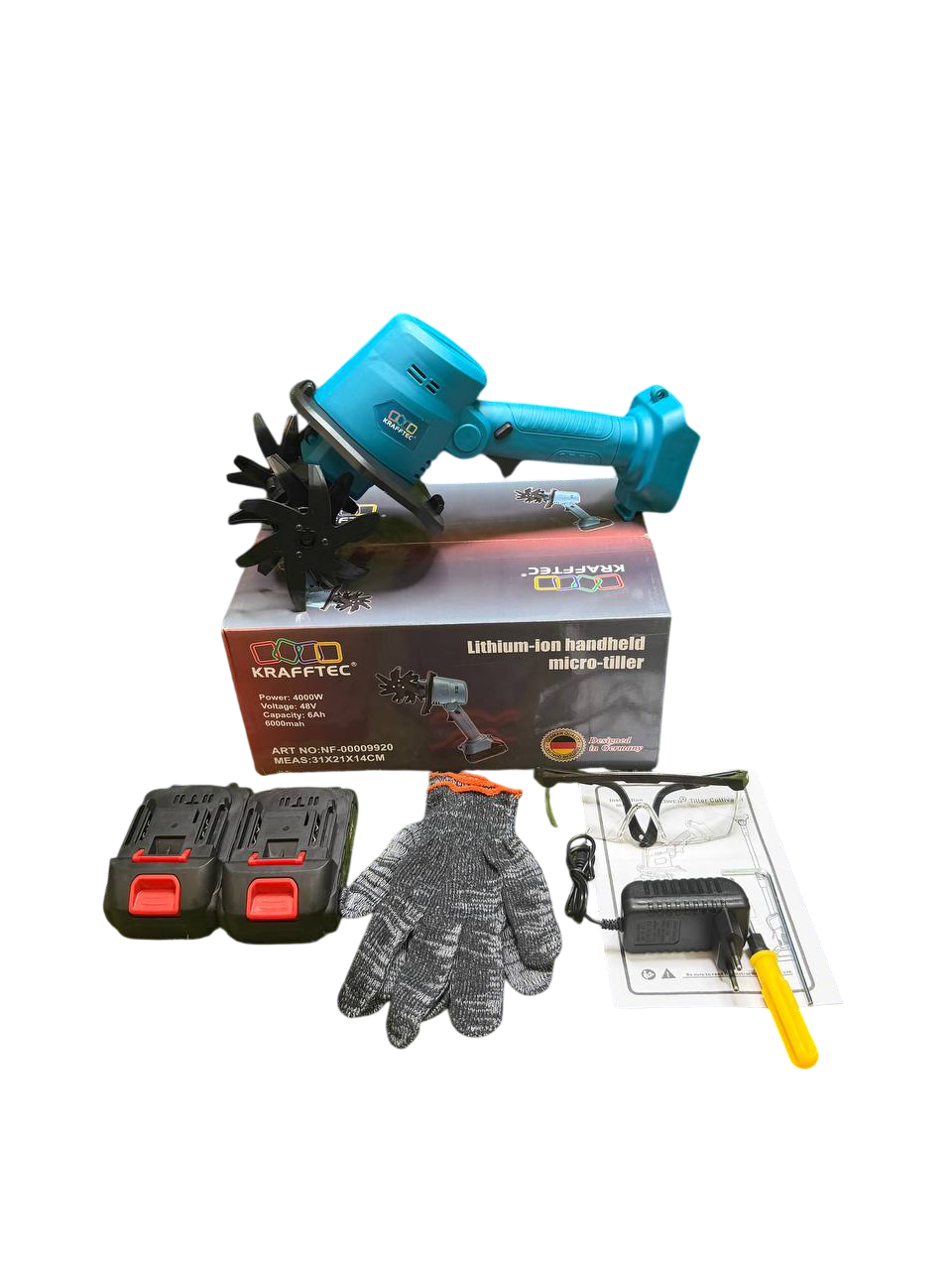 Культиватор міні акумуляторний Krafftec KR-1011 48V/6Ah для розпушування землі саду клумб та грядок (75675)