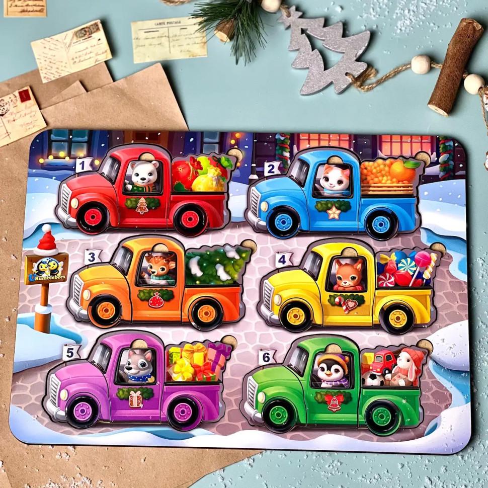 Игра деревянная с карточками Ubumblebees PSF132 Животные на машинках 42 детали 12 карт (ПСФ132)