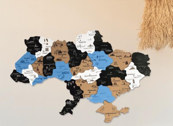 Декор настенный в стиле минимализм деревянное Decart Карта Украины на кухню гостиную и спальню 120х79 см Голубой