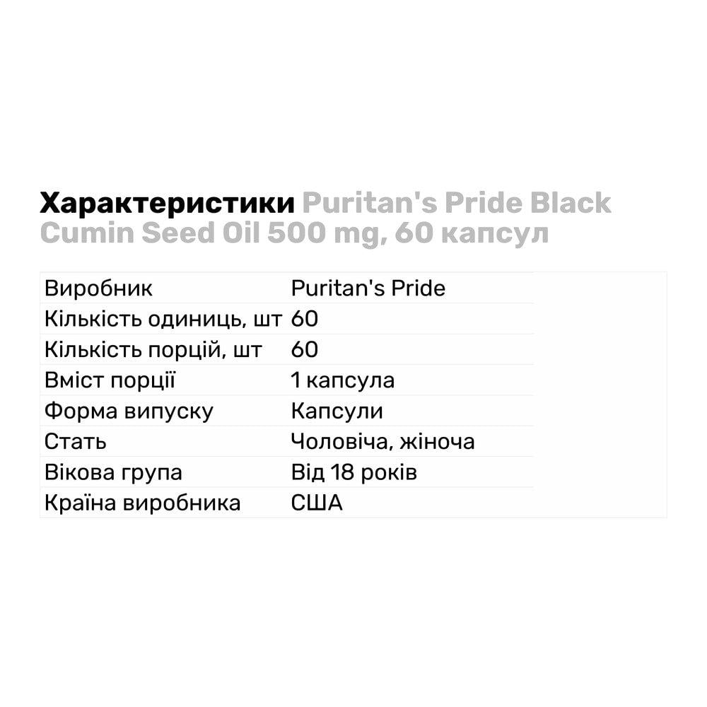 Натуральна добавка Puritan's Pride Black Cumin Seed Oil 500 мг 60 капс. (8873) - фото 2