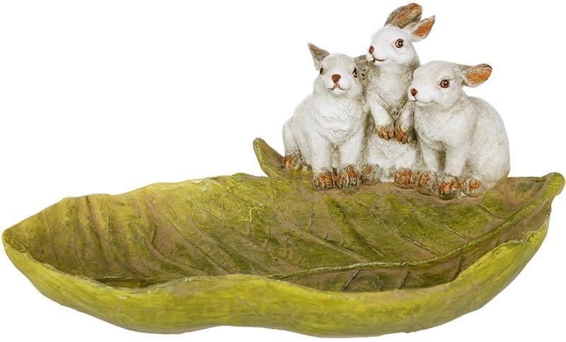 Подставка-блюдце для украшений Кролики на зеленых листьях полистоун 27 см