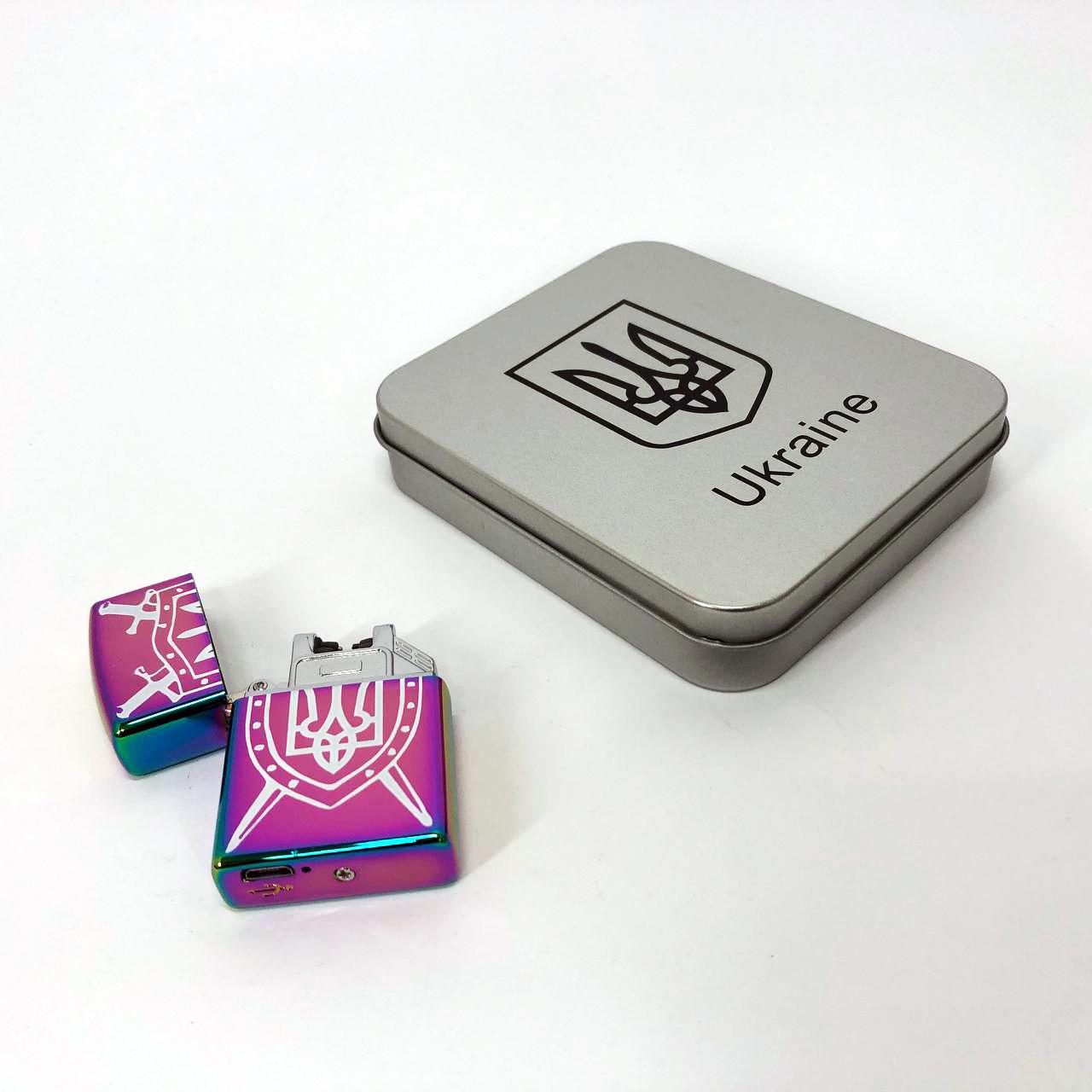 Зажигалка дуговая электроимпульсная USB Украина металлическая коробка Хамелеон (HL-446) - фото 6