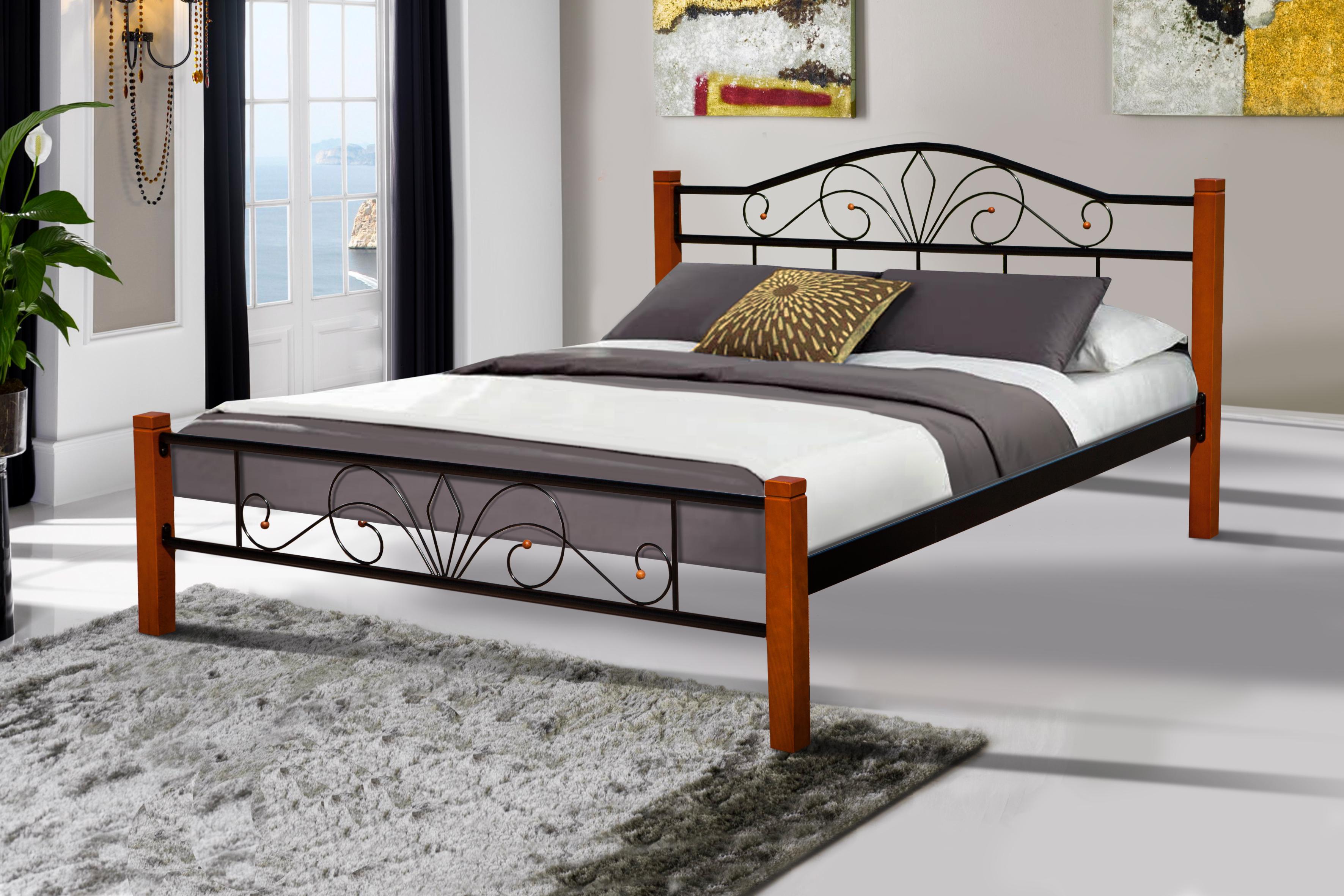 Кровать двуспальная Мікс Меблі Релакс Вуд с основанием 160х200 см Орех/Черный