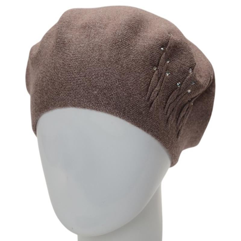 Берет жіночий подвійний Novita Перо віскозний L/57-58 Темна пудра (276205)