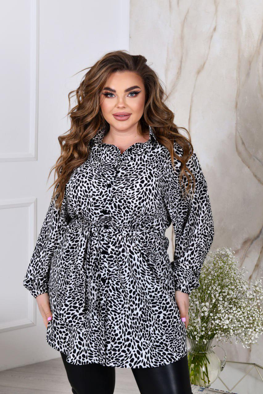 Блузка вільного фасону р. 52-54 Чорно-білий (3631)