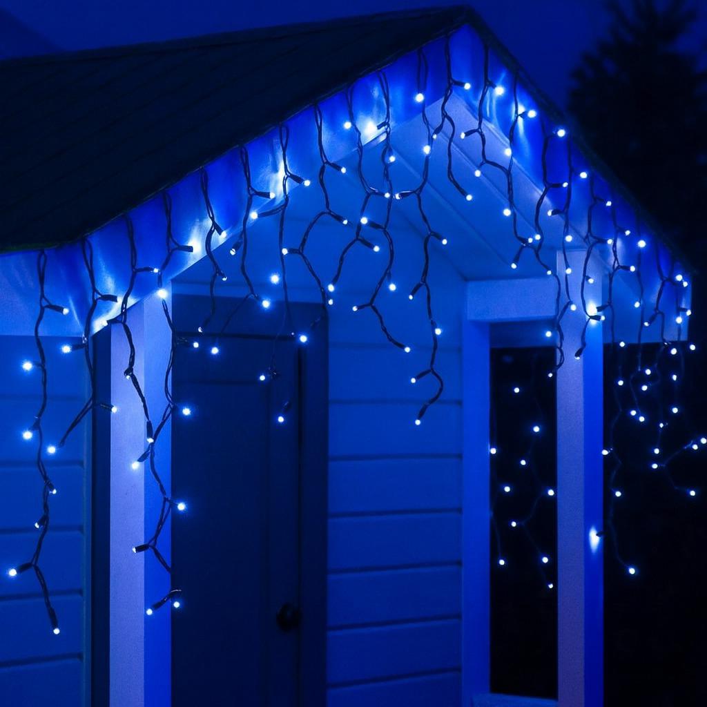 Гірлянда вулична бахрома 5 м 120 LED 220 В Чорний провід/синє світло