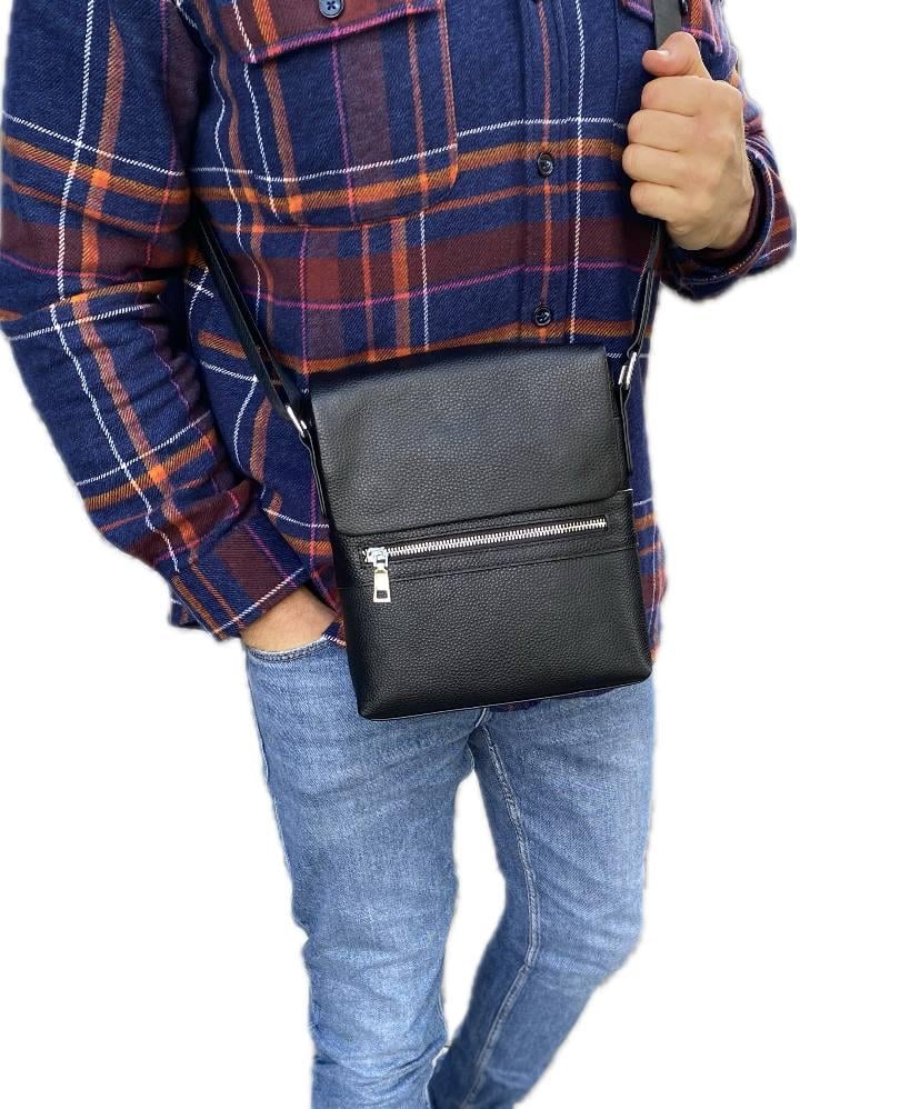 Сумка чоловіча з натуральної шкіри Status One 26х23х6 см Чорний (bg13)