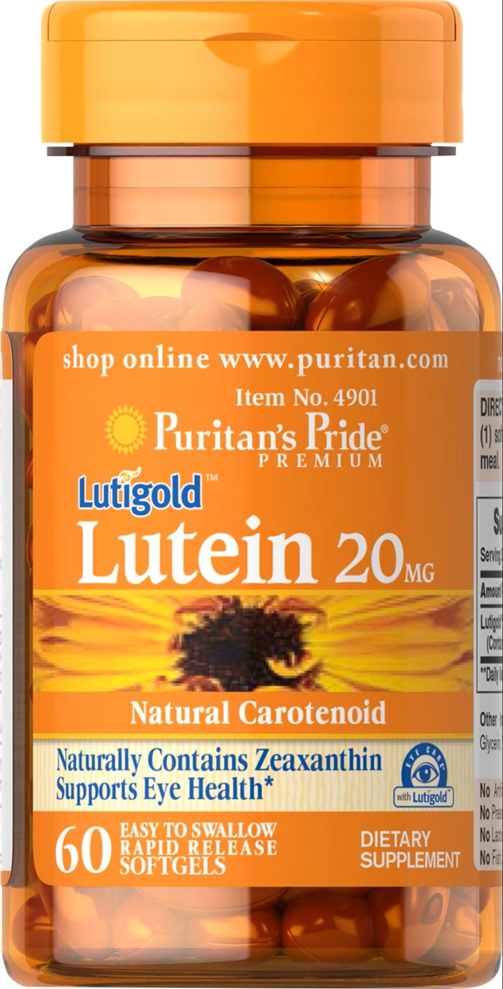 Лютеїн з зеаксантином Puritan's Pride Lutein 20 mg with Zeaxanthin 60 порцій