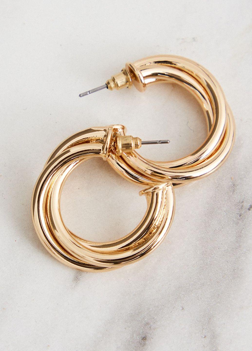 Серьги женские перекрученные полукольца Pretty Little Thing Золотистый (12345)