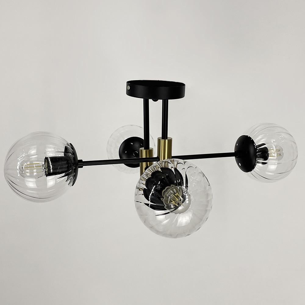 Люстра стельова на 4 прозорих плафони із латунною фурнітурою Чорний (51797/4 TBS+BK+CL)