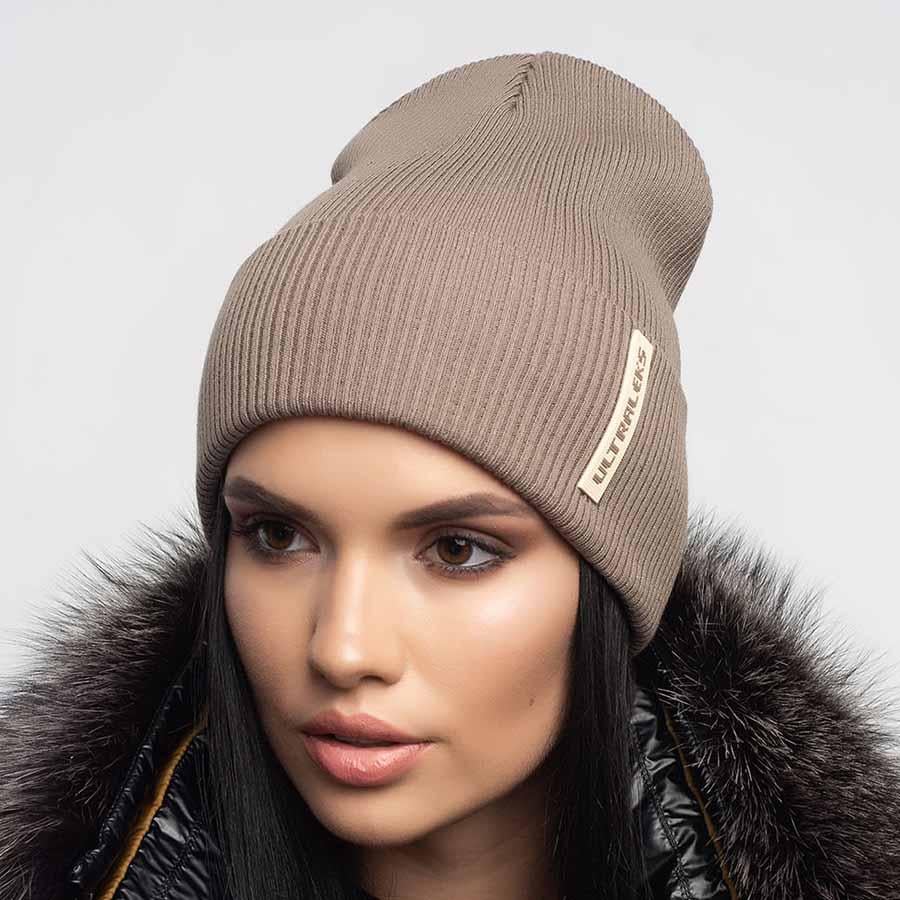 Шапка Leks Слалом демисезонная с отворотом Темно-бежевый