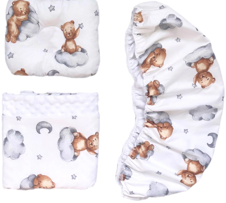 Набор в коляску RoyalBaby №16 Медвежонок на облачке с пледом 3в1 Белый (142729)