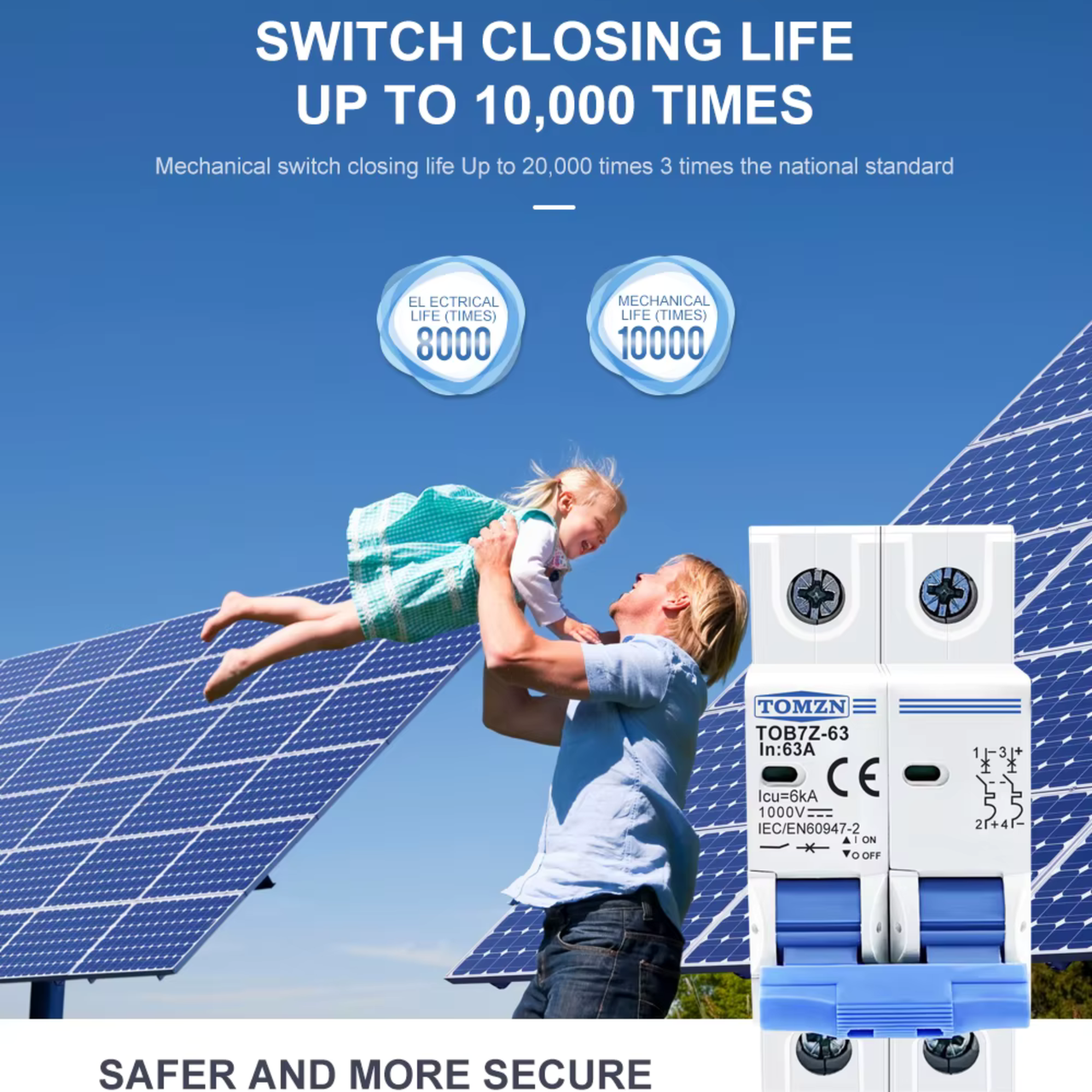 Автоматический выключатель постоянного тока 20 А двухполюсный TOMZN TOB1Z-63 20A 2P DC MCB 1000 V (2830077498) - фото 8 Автоматический выключатель постоянного тока 20 А двухполюсный TOMZN TOB1Z-63 20A 2P DC MCB 1000 V (2830077498) - фото 8