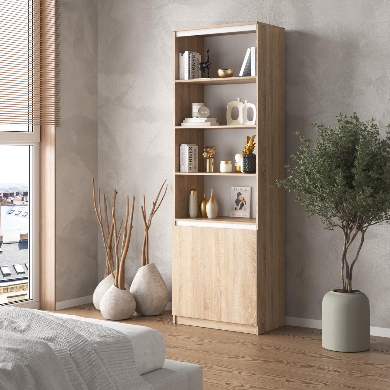 Шафа-пенал Вайс R-29 802х400х2110 мм Дуб Сонома- Білі планки (30775810) - фото 1 Шафа-пенал Вайс R-29 802х400х2110 мм Дуб Сонома- Білі планки (30775810) - фото 1