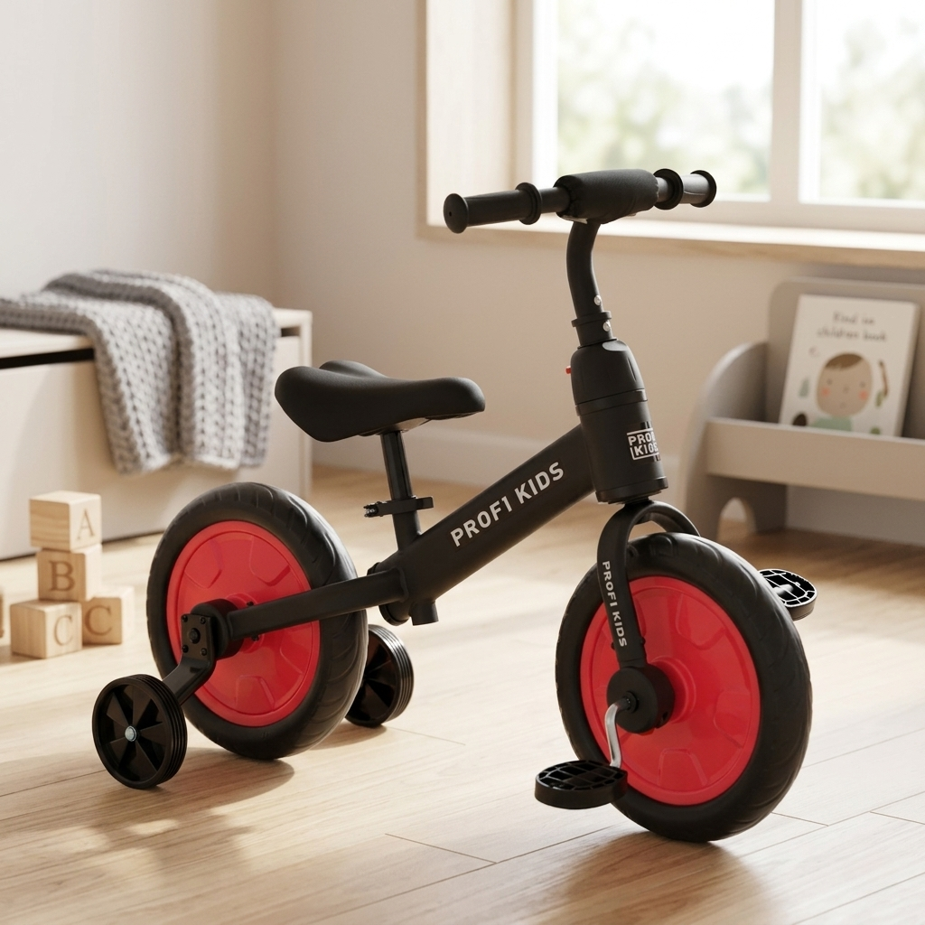 Биговел детский двухколесный Profi Kids 2в1 с педалями и дополнительными колесами 12" 16 месяцев Черный/Красный (MBB 1012-3)