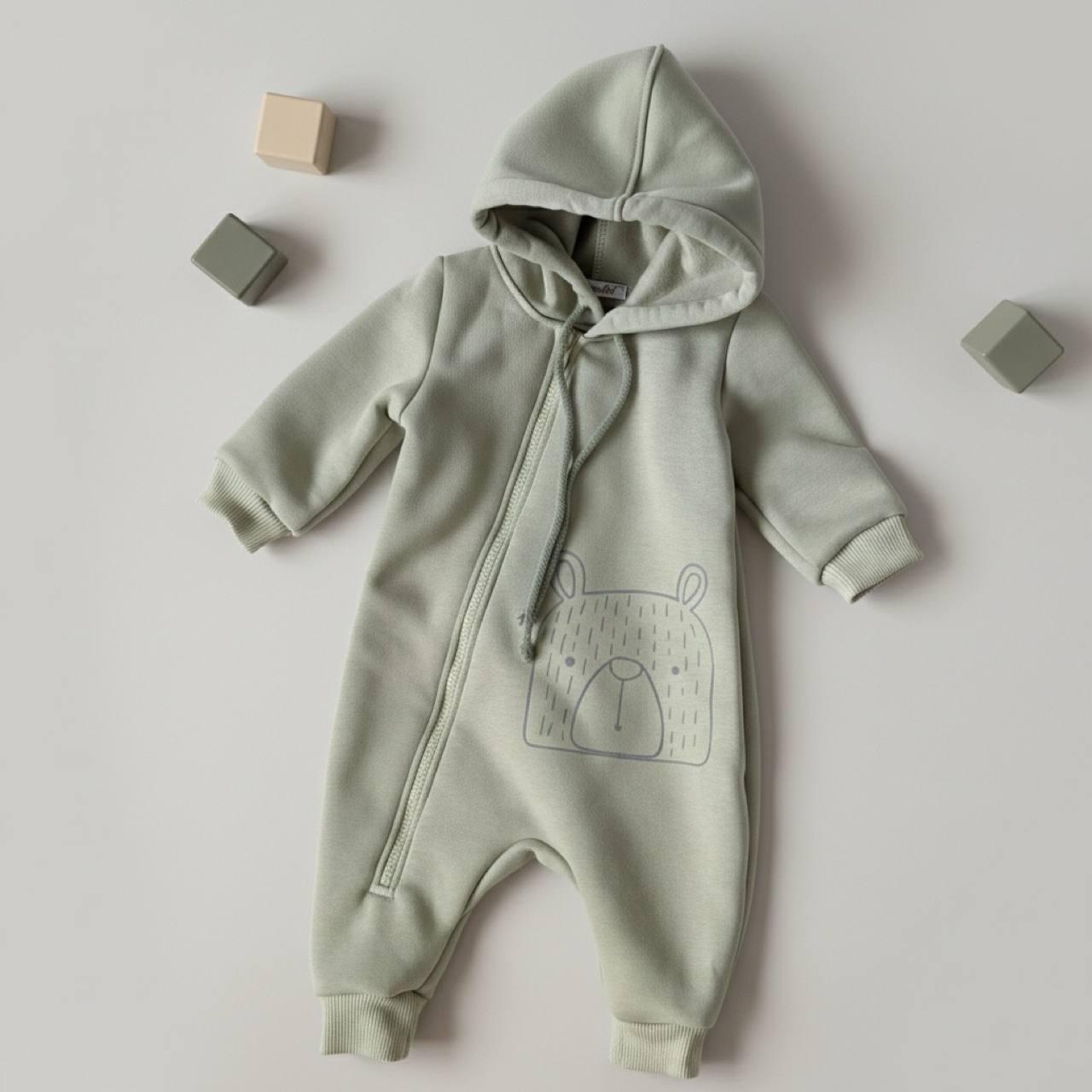 Комбинезон ромпер утепленный детский DreamKid 56 см Оливковый