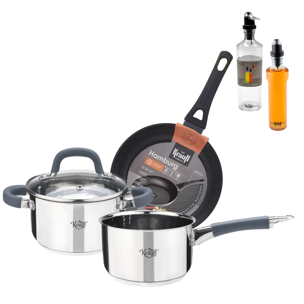 Набір Krauff Winzig 1,2 л/0,7 л та сковорідки Hamburg 24 см із ємностями для олії або оцту Olivenol (28554)
