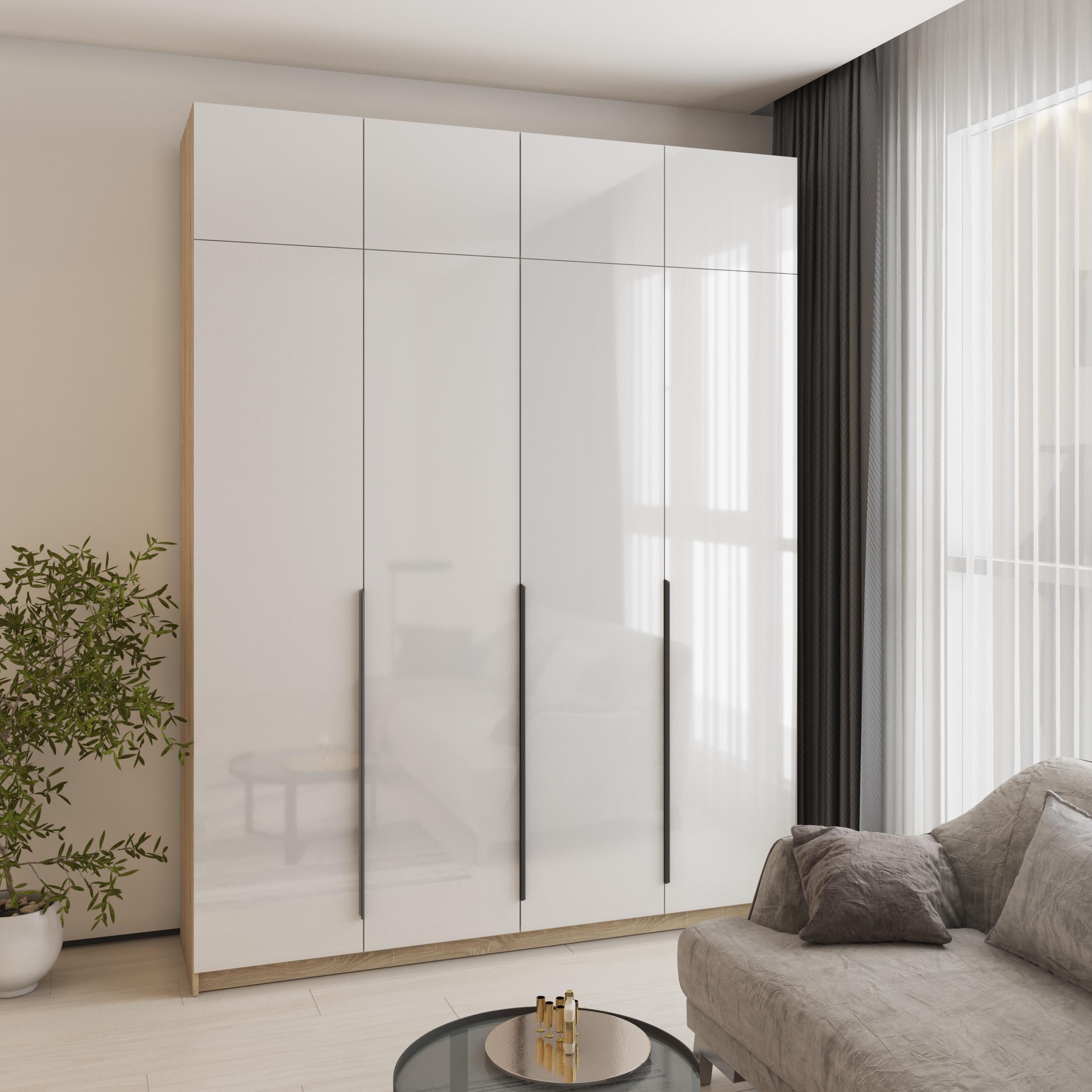 Шкаф 4-дверный с антресолью MebelStar Оскар Gloss BL-B стандарт 200x52x260 см Дуб сонома/Белый (MBS-5548)