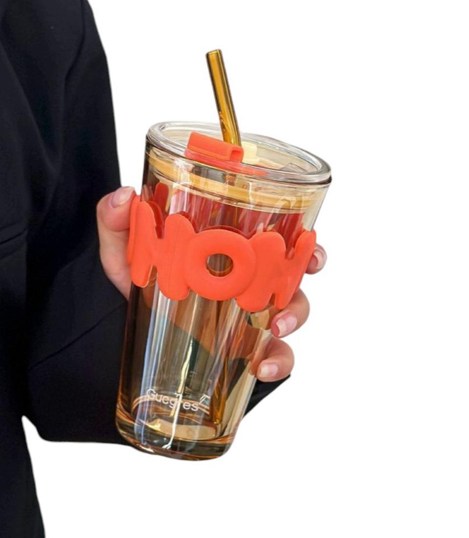 Стакан с крышкой и стеклянной трубочкой 450 мл Бежевый (8659) - фото 2 Стакан с крышкой и стеклянной трубочкой 450 мл Бежевый (8659) - фото 2