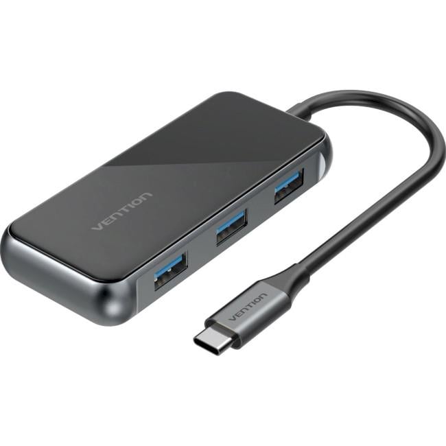 USB-хаб Vention 5в1 USB-C-4xUSB3.0 PD 100 Вт Black (TFDHB)